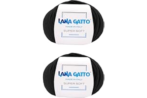 KALAPANTA Kit para tejer Super Soft - 100% Hilo suave de lana merino, Lana para tejer extrafina Made in Italy por Lana Gatto. Línea Super Soft. (Negro - 10008)