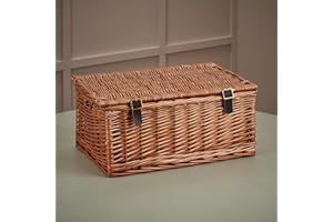 Virginia Hayward – Handwoven Premium Wicker Baskets with Lid and Leather Straps – Ideal to Make Hampers, Gifts, Toys and to use at Home for Storage or for a Picnic. Empty Basket 18” Large