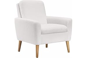 Marketero Armchair Single Teddy Arm Chair with Upholstered Comfy Fluffy Accent Chair Sofa Cream Sherpa Chair for Living Room Bedroom Lounge Reading - White