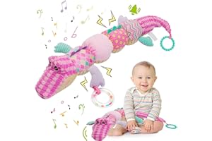 ZENDSTANDING Baby Toys Musical Soft Toy: Crocodile Stuffed Animal Plush Toys with Rattles, Crinkle & Ruler Cuddly Newborn Sensory Toys Tummy Time Toys for Babies Girl Boy 0 3 6 9 12 Months Shower Gift