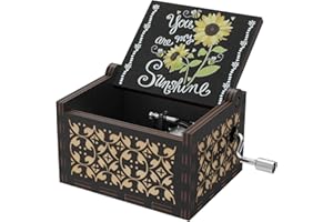HLZK You are My Sunshine Sunflowers Music Boxes,Wooden Hand Crank Engarved Antique Musical Box Gift for Children/Friends/Lovers/Mother,Valentine/Birthday/Christmas Day Presents (Black-A)