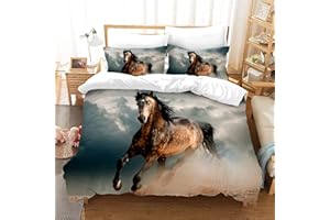 CXYXHW Juego de Ropa de Cama de 3 Piezas con impresión 3D de Animales con diseño de Caballo, Funda de edredón, Microfibra,con Funda de Almohada, para jóvenes, niños, niñas