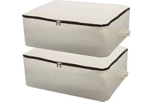 OMYGARDEN 2 unidades de lona de algodón 100% natural, 12 onzas de grosor, suave y transpirable, organizador para ropa de cama, edredones, almohadas, mantas, ropa, 65 x 47 x 22 cm, beige