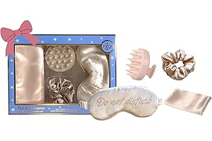 HOLLER & GLOW Holler and Glow Bedtime Basics Gift Set - Satin Eye Mask, Scrunchie, Pillowcase and Scalp Massager