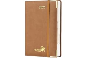 POPRUN Agenda 2025 Día Por Página 21,5 x 14,5 cm, Planner Diaria con Tapa Dura una, 12 Meses, Banda Elástica, 80 GSM Papel EU, Marrón