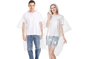 Newbyinn 6 Pack Disposable Rain Ponchos for Adults, Clear Plastic Rain Poncho with Drawstring Hood for Men Women Emergency Travel Hiking Theme Park Camping