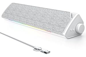 SOULION R60 Enceinte PC USB Bluetooth 5.3 Haut Parleur 12W Barre de Son pour Ordinateur, Portable, Moniteur, Jeu, Alimentés par USB, avec Jack 3.5mm Aux, Blanc