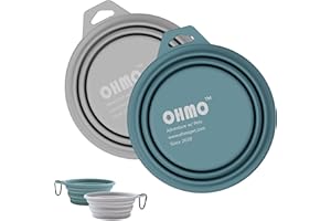 OHMO Tazón Plegable para Mascotas, (Paquete de 2, 400 ml, Azul Claro y Ceniza) Tazones de Silicona Premium para Gatos y Perros, Tazones Portátiles para Viajes de Perros Plegables