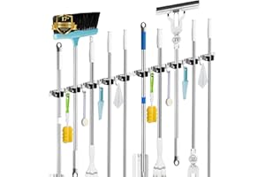 ACEMINING Colgador Escobas y Fregonas, 5 Soportes y 4 Ganchos 2 Paquetes Soporte Escobas Pared de Acero Inoxidable, Colgador Escoba de Soporte con Clavos, Cuelga Escobas Pared Pesado