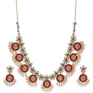 ZAVERI PEARLS Gold Tone Traditional Temple Choker Necklace Set For Women-ZPFK8983