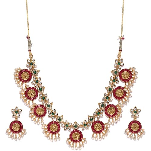 ZAVERI PEARLS Gold Tone Traditional Temple Choker Necklace Set For Women-ZPFK8983