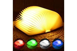NASHARIA Libro Lámpara LED, Luces Plegables de Madera 360°, USB Lámpara Portatil de Libro Recargable 2000 capacity, 6 colors Luz de humor regulable, para Lámpara de Mesita de Noche, Regalo Cumpleaños y Navidad