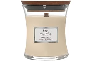 WoodWick Candela profumata con stoppino scoppiettante | Candela a clessidra piccola Baccello di vaniglia | Fino a 20 ore di combustione | Regali perfetti per le donne