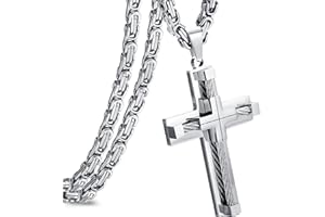 Roheafer Collar Hombre Colgante Cruz Grande de Acero Inoxidable Cadena Bizantina Negro Oro Plata Cadena para Hombres Niños 61CM
