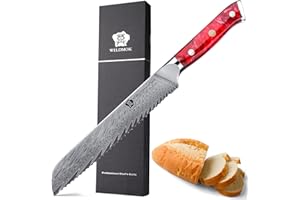 WILDMOK Cuchillo de pan dentado de 20 cm, cuchillo de pan de acero de Damasco, núcleo de acero VG10 japonés de 67 capas, el mejor cuchillo para cortar pan, cuchillos para pan