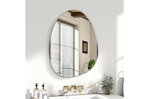 Sqinor Spiegel Asymmetrisch 45x60cm Rahmenlos HD Glas Wandspiegel, Modern Badspiegel Badezimmerspiegel ohne Rahmen, Deko Asymmetrischer Spiegel für Bad Badezimmer Wohnzimmer Flur Schlafzimmer Wand