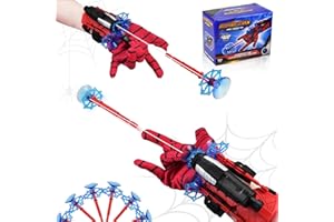 BDAO GIFT 2PCS Spiderman Web Shooter,Spider Web Shooter with 6 Darts,Gloves for Kids, Costume Cosplay Gift (Red)