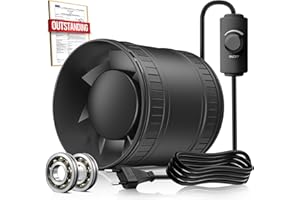 BUMSOU Rohrventilator 100 mm Regelbare Geschwindigkeit, 145m³/h Rauchabzug Ventilator, Rohrlüfter Leise mit Doppelkugellagermotor, Inline Abluftventilator, Bad Lüfter für Gewächshaus Zelt Garage