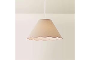 ValueLights | Large Easy Fit Natural Linen Tapered Light Shade with Pink Scallop Trim | Lamp Shades, Home Décor & Improvement Essential | 410mm Shade Width