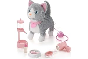 Kdorzos Interactive electric plush kitten toy, cute electric pet cat for children, robot cat Walking, nodding tail wagging Pet Toy for Toddler Kids Girls Boys