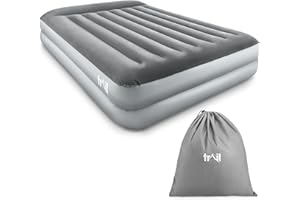 TRAIL OUTDOOR LEISURE Single Air Bed With Built In Electric Pump and Pillow, Easy Inflate Deluxe Inflatable Mattress, Blow Up Camping Airbed, Flocked Waterproof Antimicrobial Guest Bed, I-Beam Support (191cm x 97cm x 46cm)