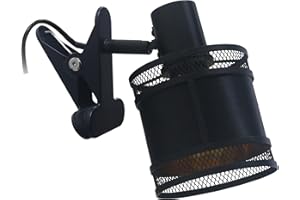 REV – Lámpara de pinza de aspecto vintage con casquillo E14 en color negro – Lámpara de lectura IP20 orientable con funda de tela pantalla – Lámpara de sujeción para marco de cama con toma de