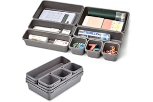 QUNKUN Lot de 16 tiroirs de rangement, organiseur de tiroirs de bureau, séparateurs de 3 tailles, boîtes de rangement pour le maquillage, le bureau, la salle de bain, le bureau