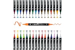 Arrtx rotuladores de pintura acrílica, 32 colores Rotuladores Acrilicos doble punta pincel y fina (1.9-3.2 MM) Para Lettering, Piedra, Madera, DIY Álbum, Vidrio, cerámica, Lienzo,Taza, Metal