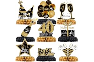 QIFU 9 Decorazioni per il 40° Compleanno - Centrotavola a Nido d'Ape Neri e Dorati per la Tavola da Festa