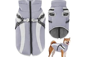 Oslueidy Wasserdichter Hundemäntelmit Geschirr Winter Warme Hundejacke Winddichte Haustier Kleidung Schneeanzug Hundejacken für Kleine Mittlere Große Hunde