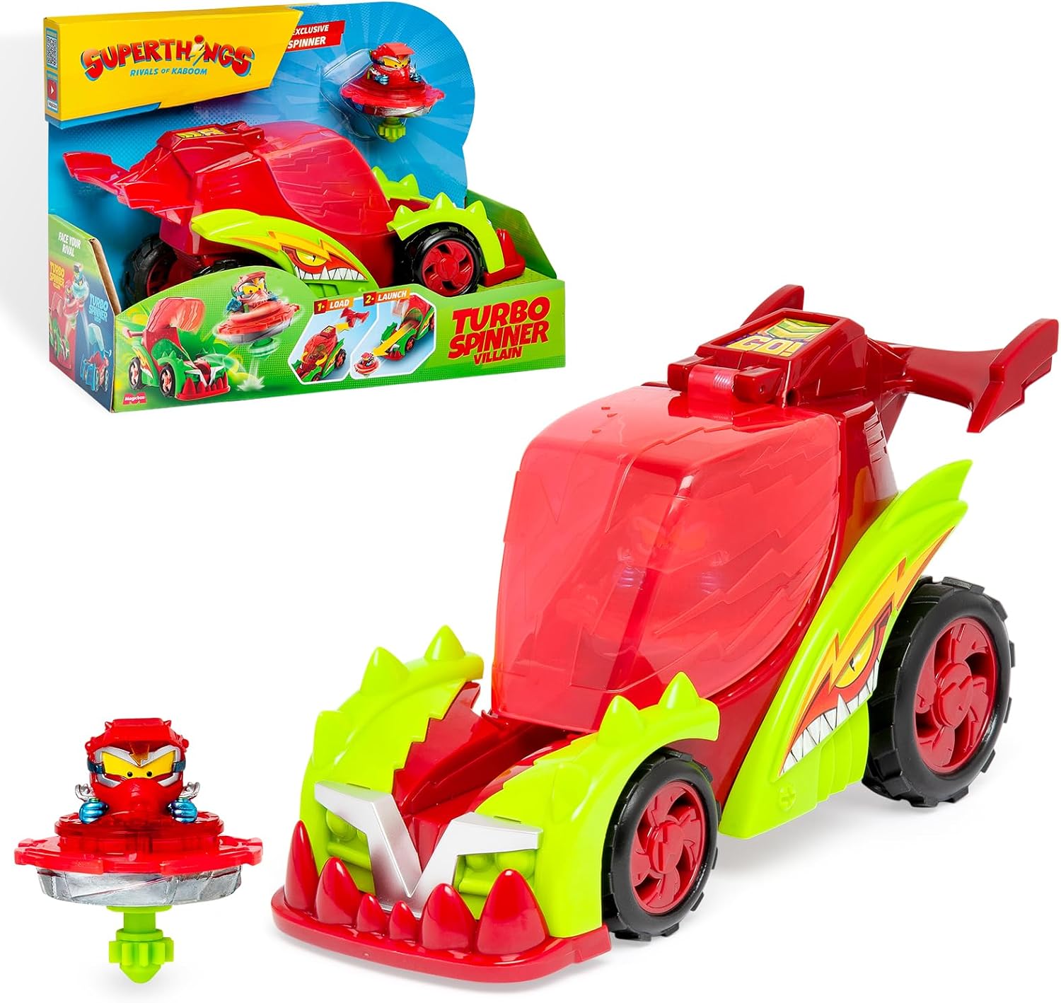 SUPERTHINGS KAZOOM Power – Turbo Spinner Villano. Vehículo con Lanzador de peonza. Incluye 1 Turbo Spinner y 1 Kazoom Exclusivo.