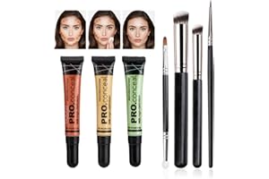 JasCherry 3 Pcs Make up Corrector Liquido Resistente al Agua Larga Duradero, Cobertura Facial Ojo Camouflage Corrector Líquido, Cubre Las Imperfecciones Ojeras Corrector Perfecto con Juego de Pinceles