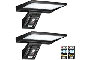 JESLED Luce Solare con Sensore di Movimento, 104LED Luce Solare LED Esterno con Telecomando, IP65 Impermeabile, 3 Colori, 4 Modalità Luci Solari da Esterno per Cortile, Garage, Giardino, 2 Pezzi
