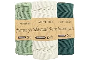 AHPYEUHK Fil De Macramé 3mm Corde Macramé 3 Rouleaux Cordons pour Macramé Naturel De,Ficelle en Coton pour Suspension Murale,Suspension Plantes,Noël Tricot Travaux Manuels (Vert foncé Beige Vert Clair)