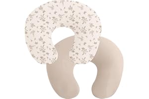 Winmany Confezione da 2 federe rimovibili per cuscino per allattamento al seno, per ragazzi e ragazze, comode, traspiranti e lavabili, 52,5 x 45,7 cm (fiore beige + kaki)