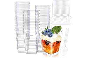 CZMAO 50 Piezas Tazas de Postre 5 oz/160 ml Vasos de Postre Cuencos de Postre Vasitos Aperitivos Plastico Reutilizables Vasitos para Postres Vasos para Postres para Pudín Mousse Helado