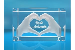 VIP-LASER 3D Glas Kristall mit Gravur I Herz aus zwei Händen mit Text: Beste Schwester! I Geschenk zum Geburtstag, Weihnachten, oder einfach so!