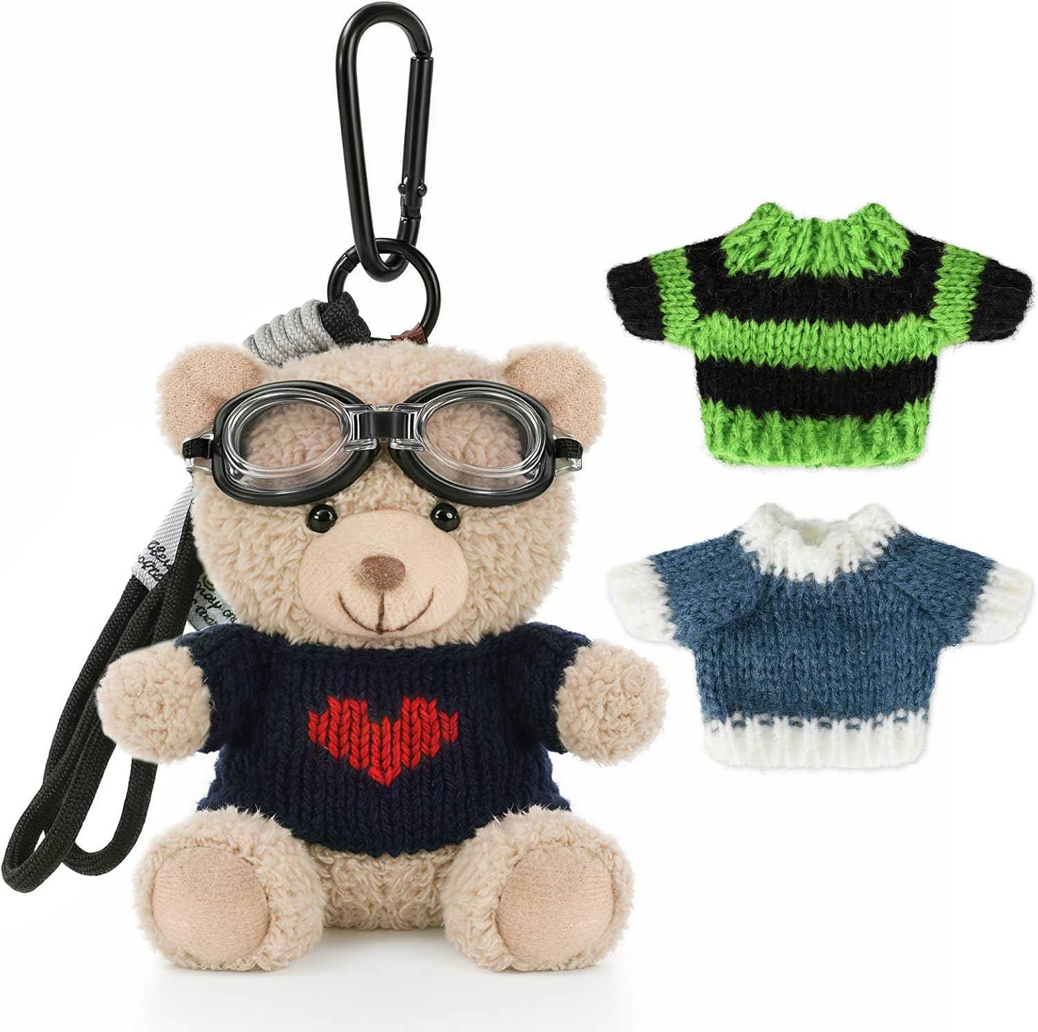 MWOOT Llaveros peluche oso, oso peluche para vestir con 3 conjuntos ropa, llaveros con colgante animal, bonitos adornos para bolsos, manualidades para regalar a mujeres, marrón