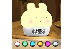 Cuteefun Reloj Despertador Digital con Luz, Conejito Luz Noche Infantil, Despertador Pilas Recargable, Alarmas Duales, Snooze, 9 Modos de Color, Regulable, Sensor Táctil Lámpara de Mesa de Noche