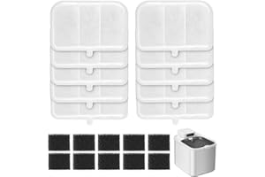 VINDOX Filtri per Fontana per Gatti, Filtro di Ricambio per 3L Everweet Max Fontana per Gatti Senza fili, Resina e Carbone Attivo Filtra le Imperfezioni Dei Capelli e Migliora l'odore (10 Filtri +10 spugne)