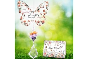 AmiCera Gifts for Auntie, Auntie Gift - Butterfly Crystal Suncatcher, for Auntie Birthday, Gifts for Auntie on Mother's Day, Crystal Gifts for Women, Sun Catcher with Greeting Card