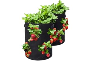 GOTGELIF 2 Pack 10 Gallon Strawberry Grow Bags, Strawberry Planter with 8 Side Grow Pockets, Breathable Non-woven Fabric Pots Garden Plant Growing Bag for Strawberries Grow, Herbs, Flowers, Vegetable, Fruits