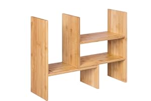 ‎SONGMICS SONGMICS 3 regulowany system półek, organizer na stół, zajmujący mało miejsca regał na książki, do biura, kuchni, łazienki, naturalny bambus OFS45NL