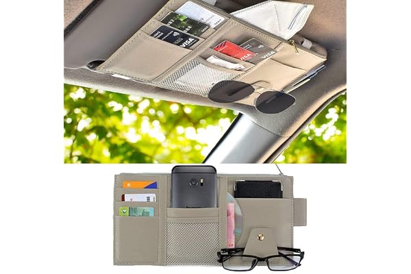 BIRDLINE Car Sun Visor Organizer, Leather Storage Multi-Pocket Sun Visor Pouch for Pan Card, License Registration, Pen, Glasses, Car Document, Fits Most Car, Sedan & SUV. (Sun Visor Organizer)