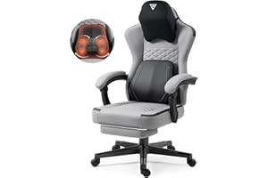 Vigosit Gaming Stuhl mit beheizter Massage Lendenwirbelstütze, Ergonomischer Gaming Computer Stuhl mit Taschenfederkissen und Fußstütze, Recliner High Back PC Stuhl für Erwachsene, grau