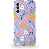 PrintiFy Samsung Galaxy M23 Uyumlu Lansman Kılıf &Ccedil;i&ccedil;ek Tasarımlı I&ccedil;i Kadife Kapak-lila