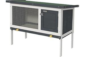 PawHut Cage à Lapin sur Pied clapier avec Toit ouvrant, Niche intérieure et Porte verrouillable, 90 x 45 x 65 cm, Gris foncé et Blanc