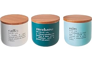 Villa d'Este Home Tivoli Victionary Shades Set 3 barattoli 500 ml in bone China con coperchio in bamboo, multicolore, Misure: Ø 9,5 x h. 9,5 cm
