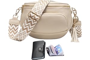 KUNKUN Borsa Marsupio Donna Elegante Borsa Donna Grande Borse Tracolla Donna Borsello Donna Vera Pelle Borsette Donna Invia il Pacchetto di Carte di Credito con Blocco RFID -Beige