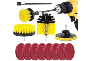 Cepillo Taladro Limpieza Kit, Kagni Cepillo Limpieza 3 Piezas, 8 Piezas Estropajos y una Varilla de Extensión de 150 mm para Taladro y Destornillador Electrico, para Limpiar Coche, WC, Juntas Baldosas